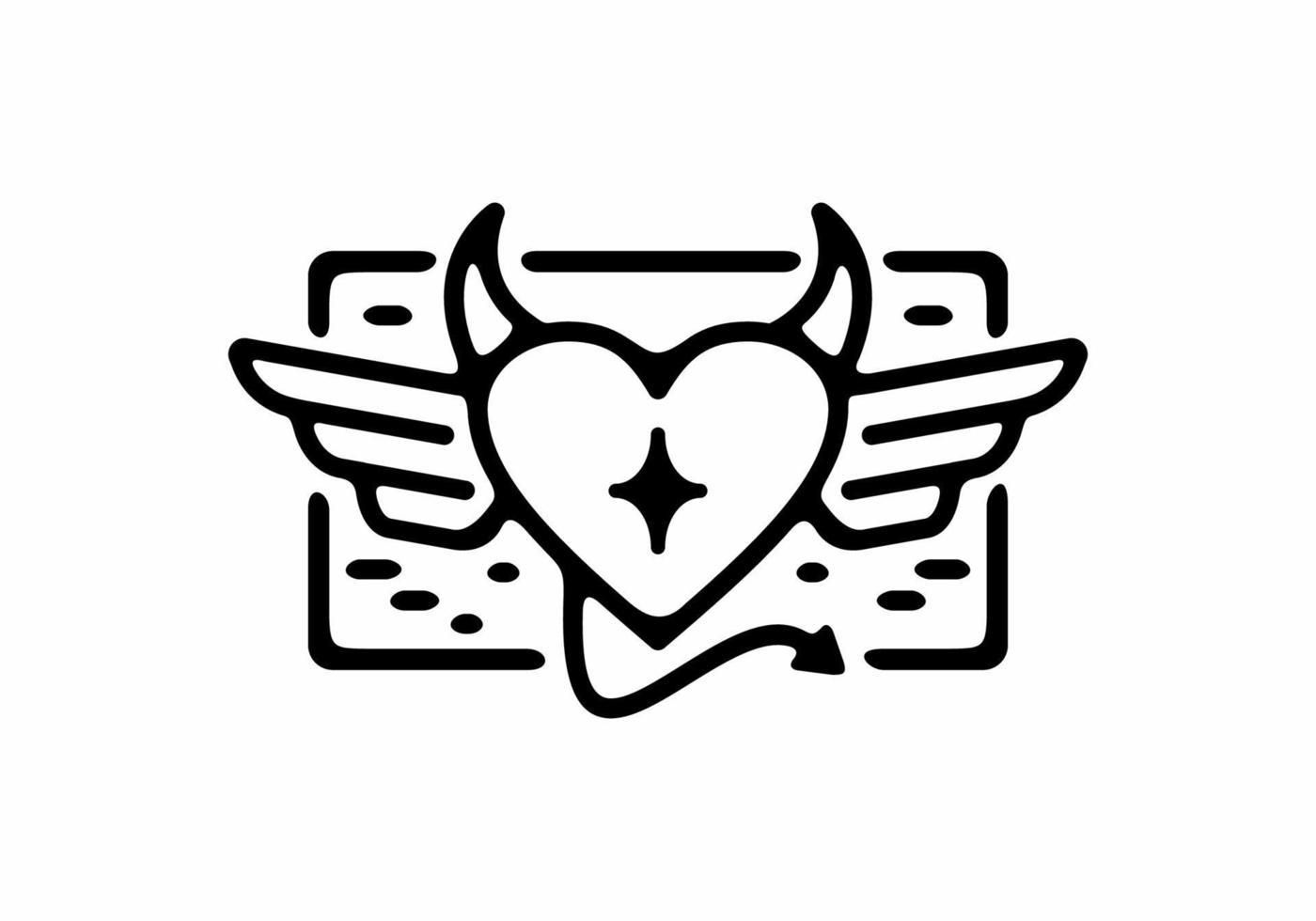 Black color of love sign devil with wings line art illustration vector