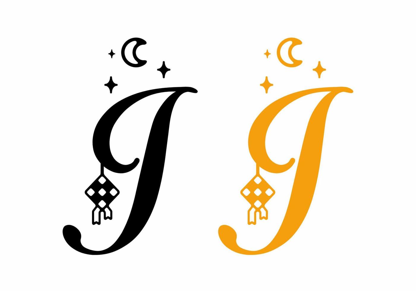 negro y amarillo de la letra inicial j en el tema de ramadán vector