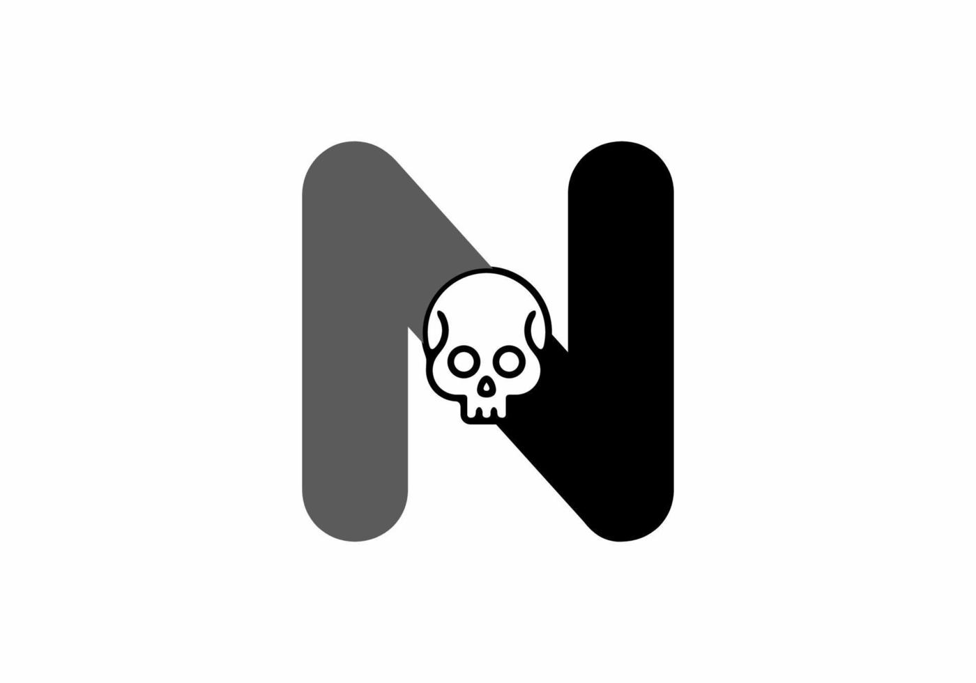 Black grey of N initial letter with skull head vector