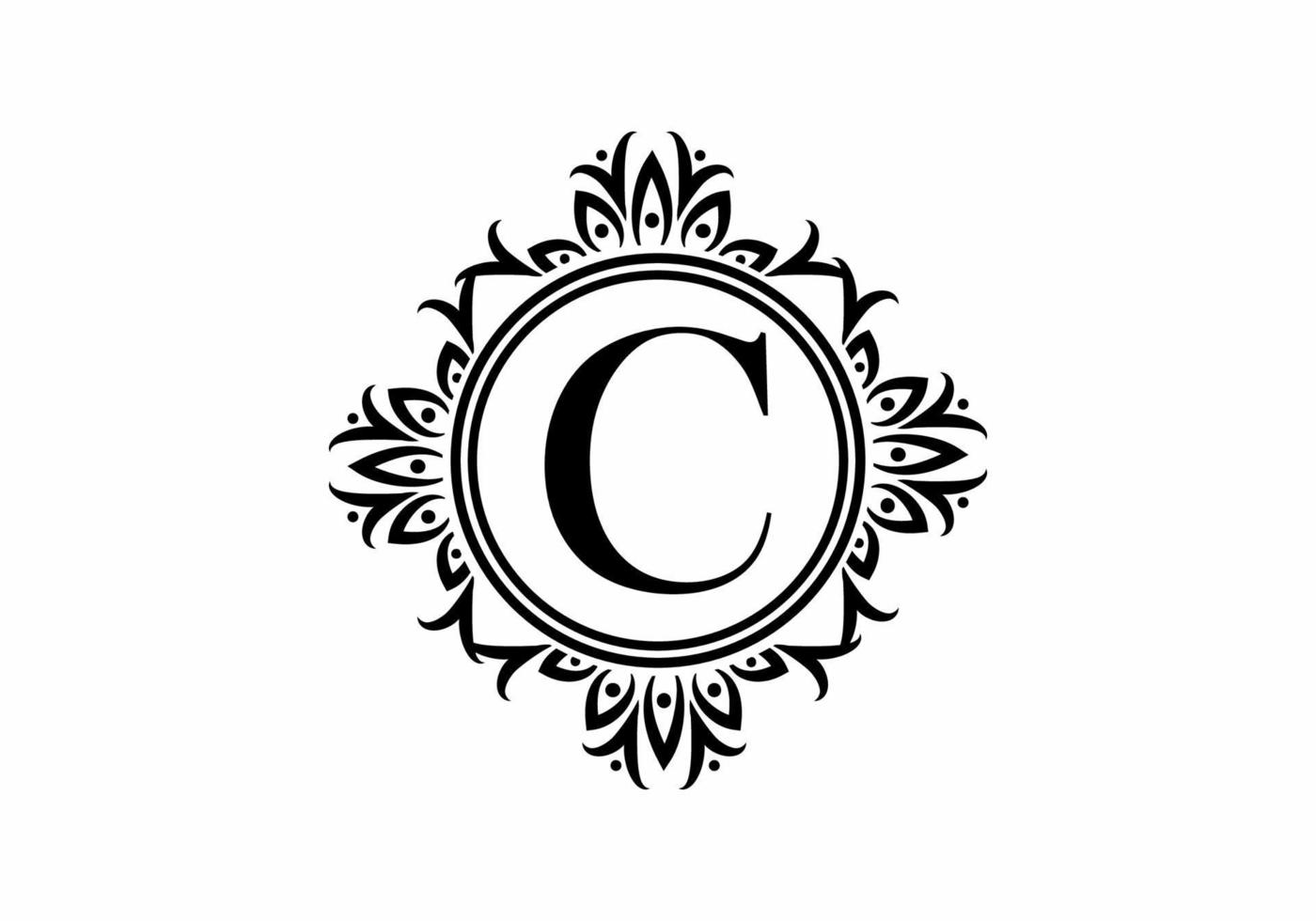 Black initial C letter in classic frame vector