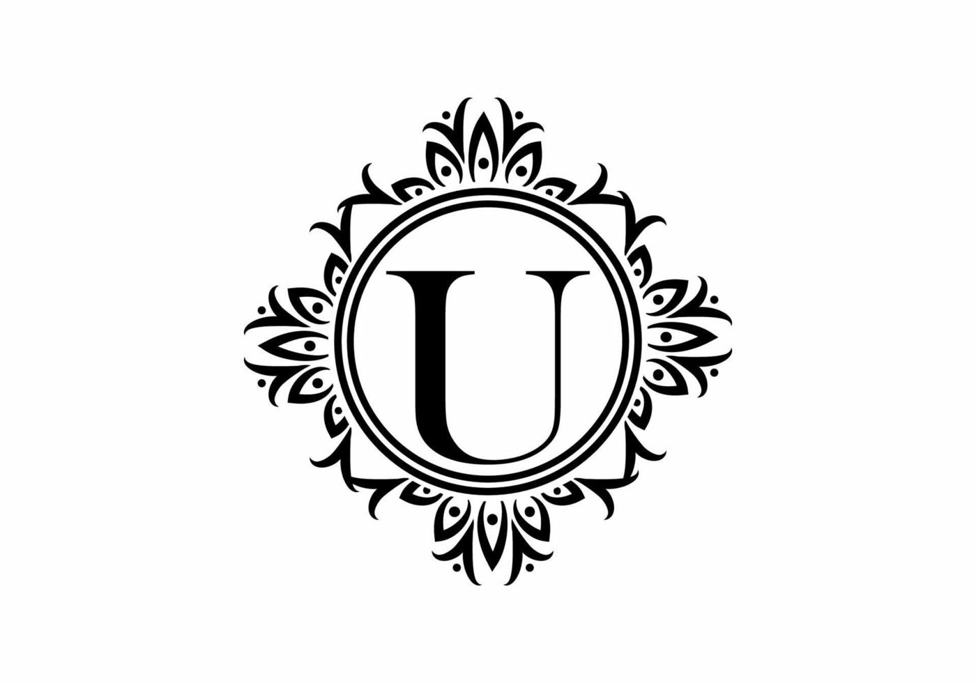 Black initial U letter in classic frame vector