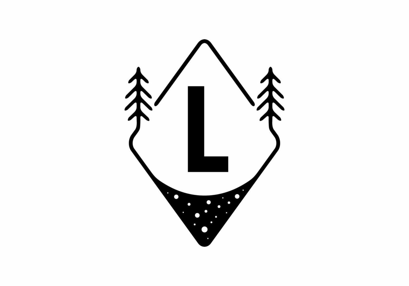 Black line art badge with pine trees and L letter vector