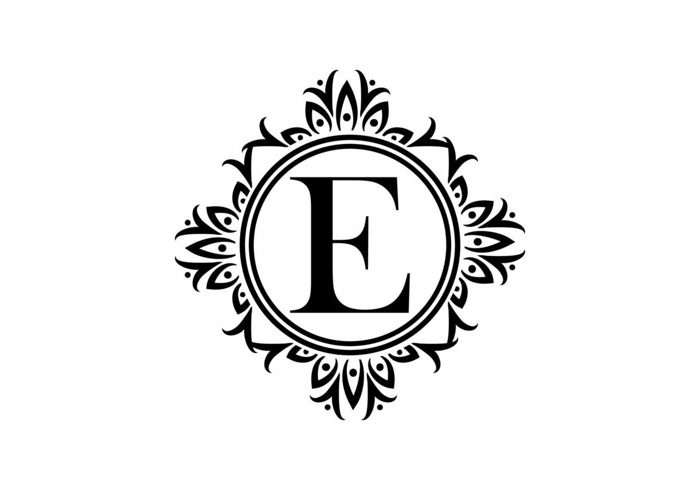 Black initial E letter in classic frame vector