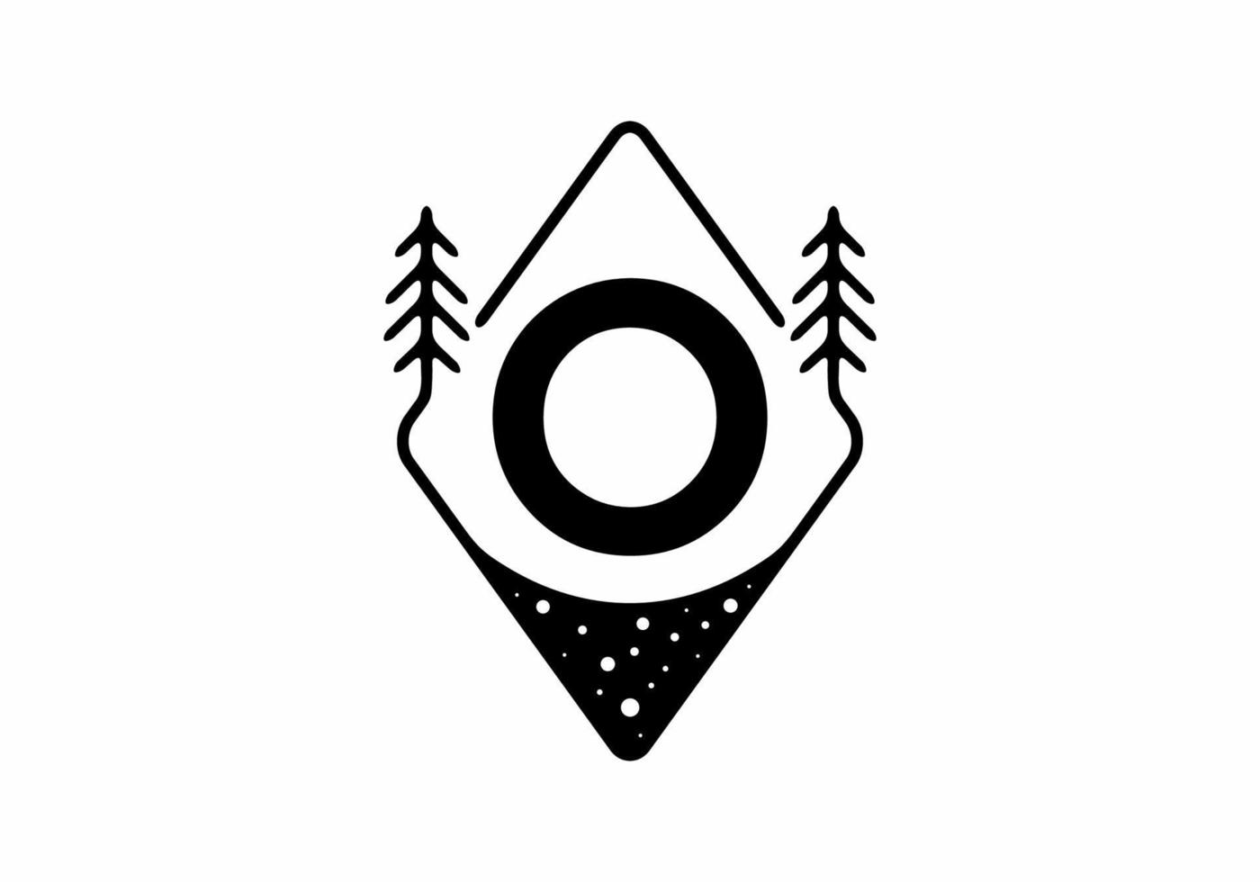 Black line art badge with pine trees and O letter vector