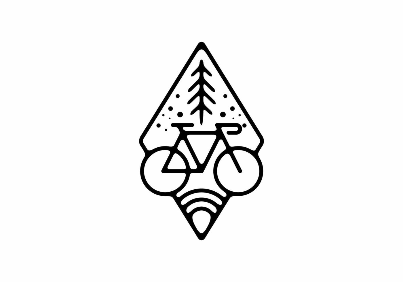 Black line art illustration of bicycle in diamond shape vector