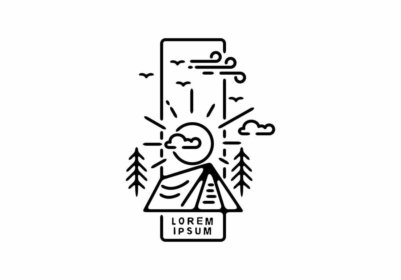 Black line art illustration of camping badge in stand rectangle shape vector
