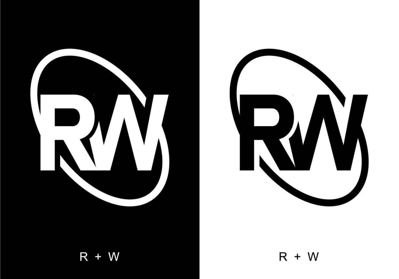 color blanco y negro de la letra inicial rw vector