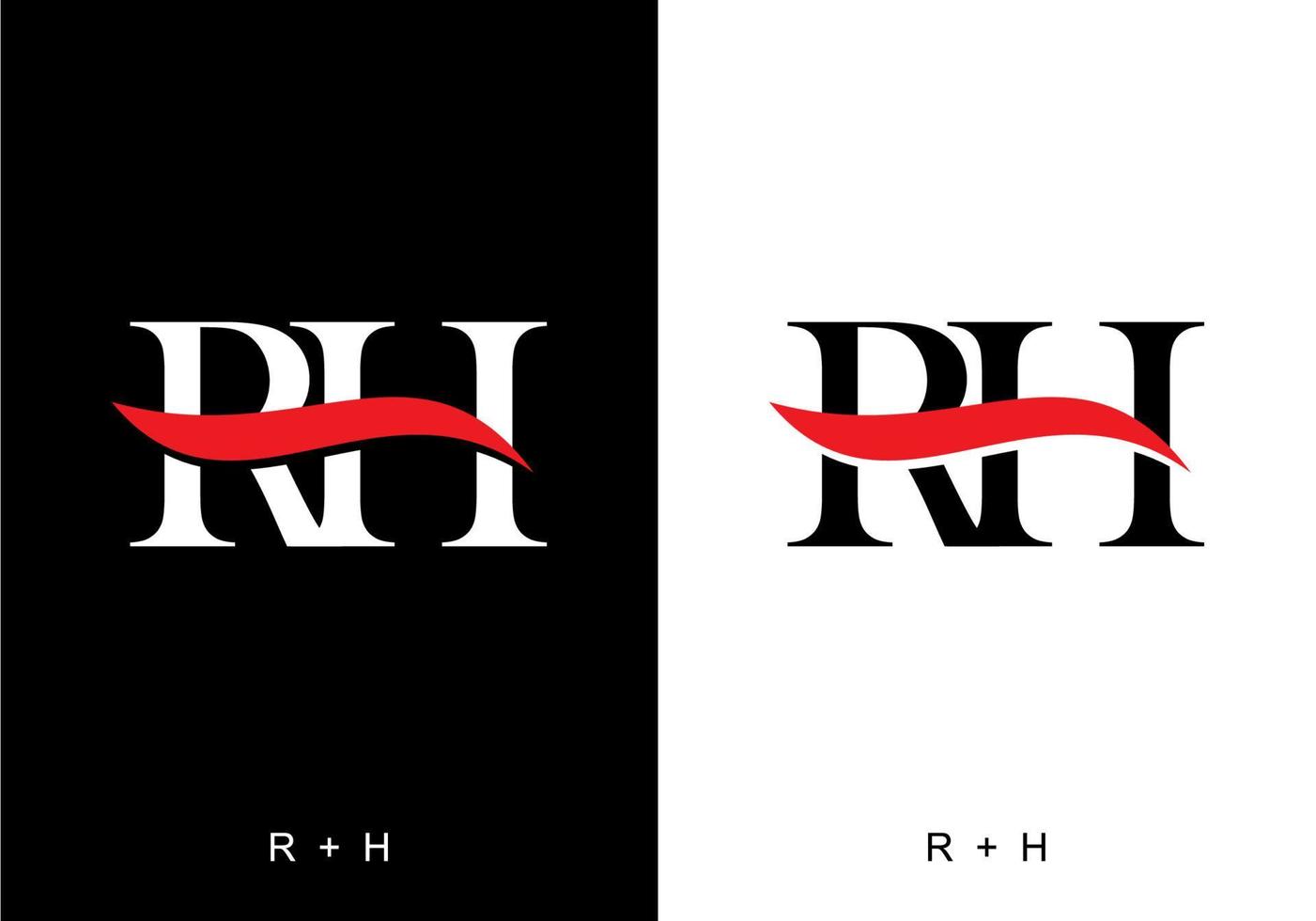 color blanco y negro de la letra inicial rh vector