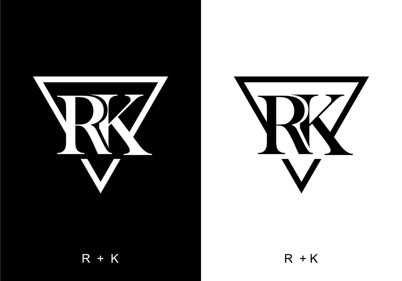 Black and white color of RK initial letter vector