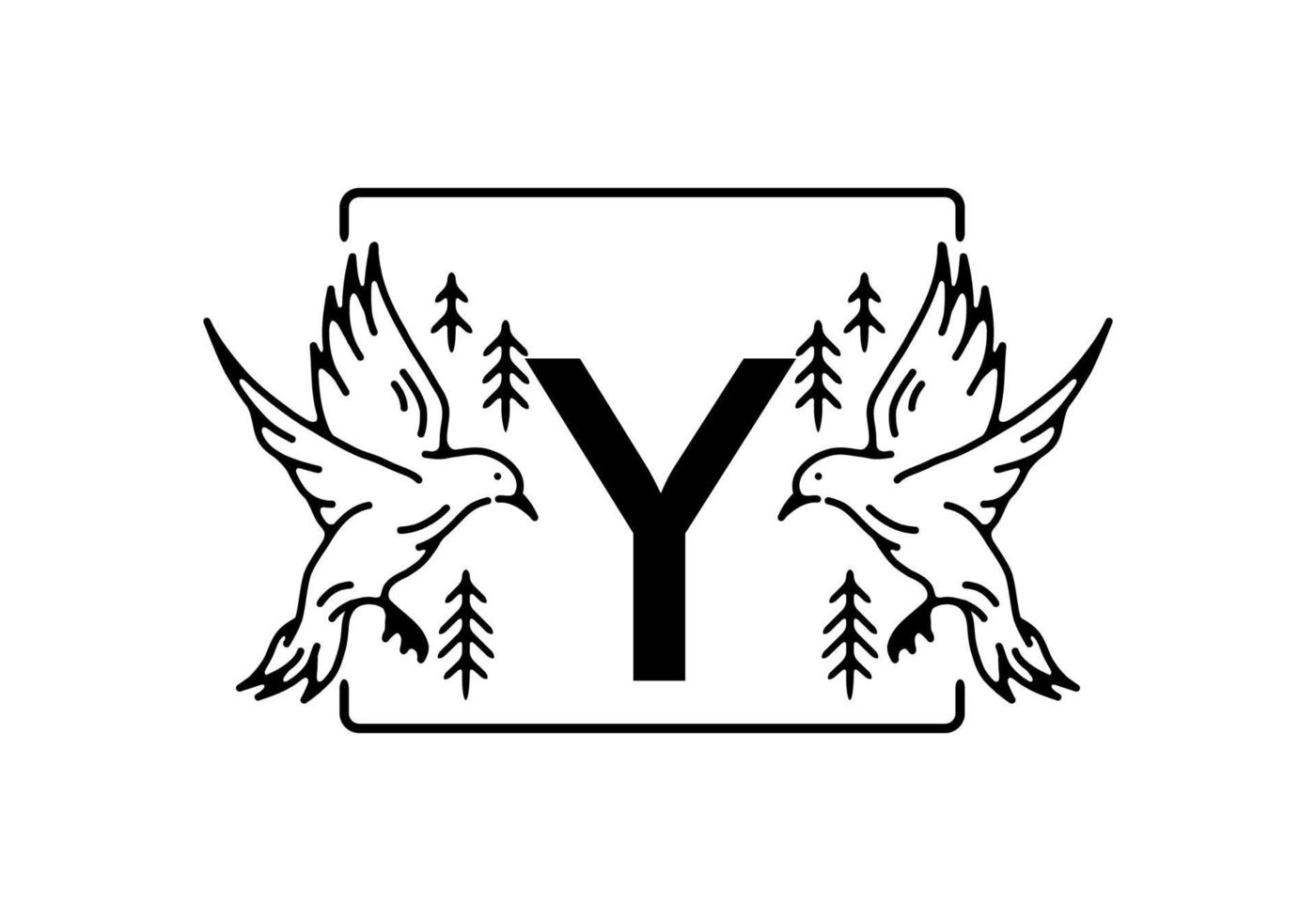 Black color of bird line art with Y initial letter vector