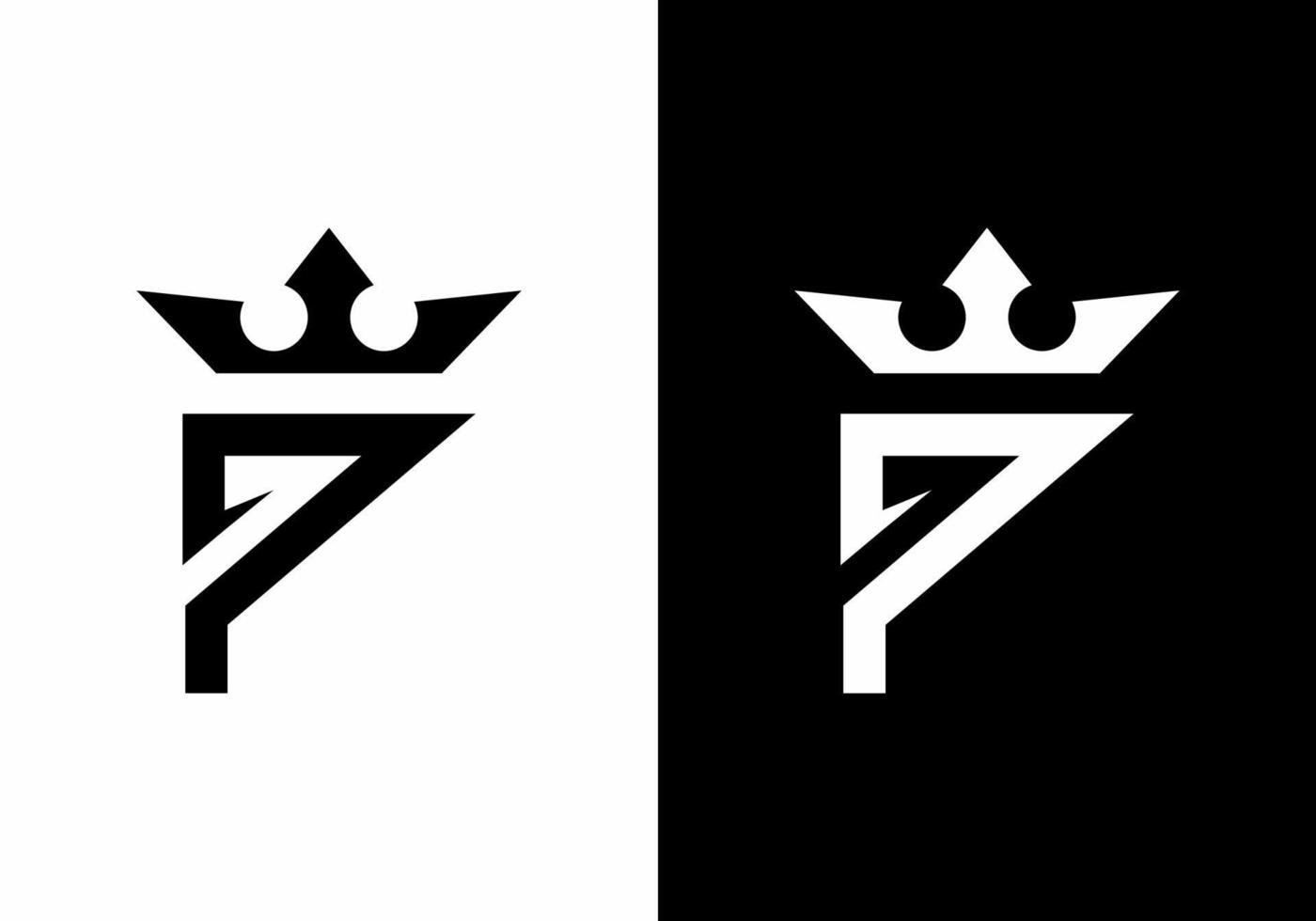 letra inicial p aguda en blanco y negro con corona vector