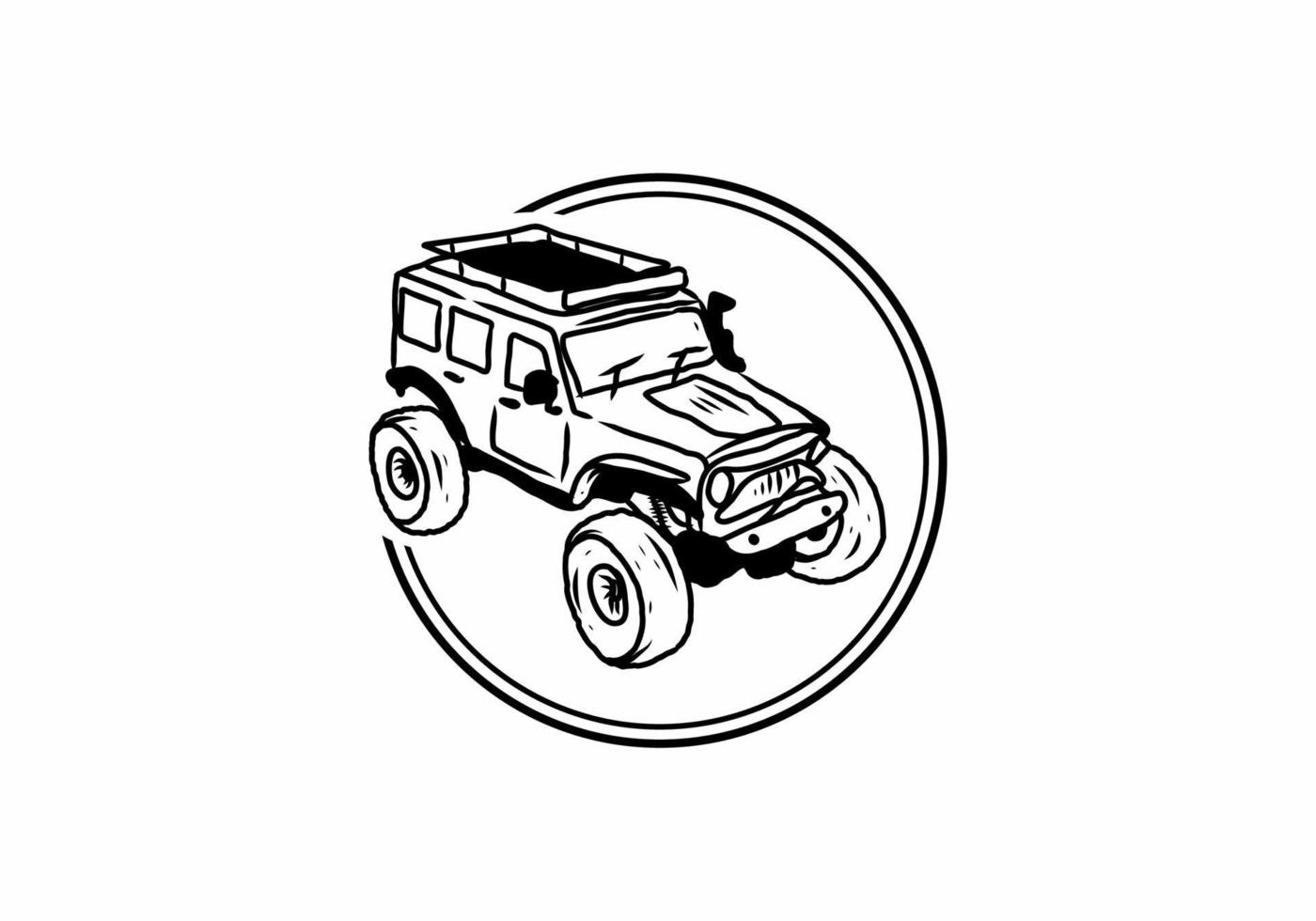 Black illustration drawing of off road car vector