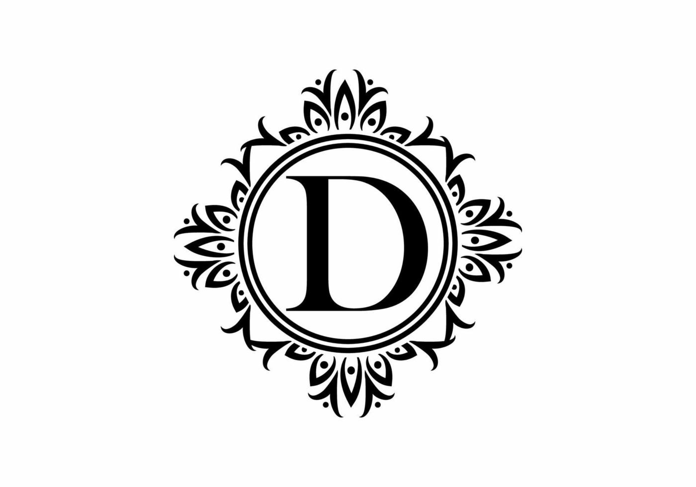 letra d inicial negra en marco clásico vector