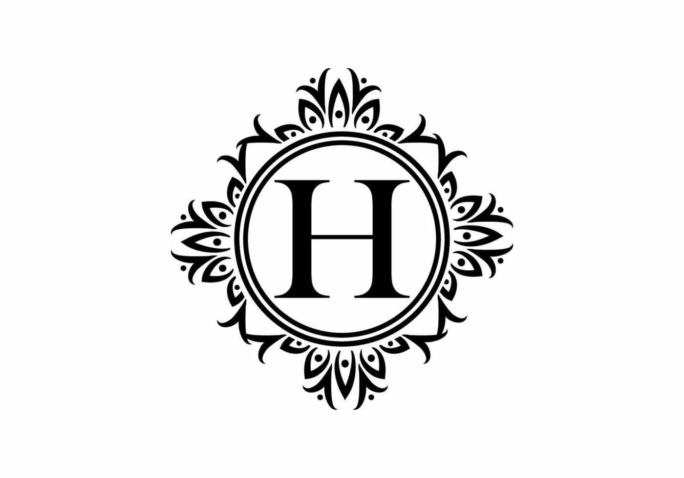 Black initial H letter in classic frame vector