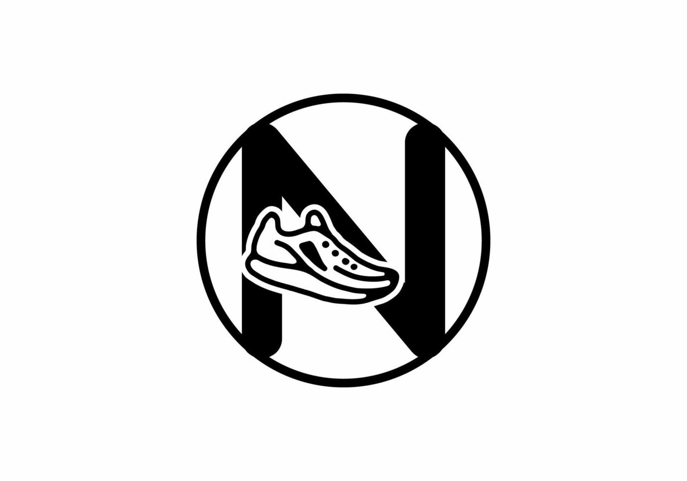 Black N initial letter with shoes in circle vector