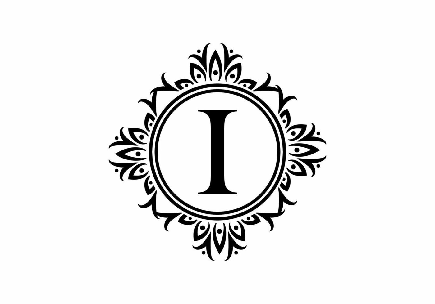 Black initial I letter in classic frame vector