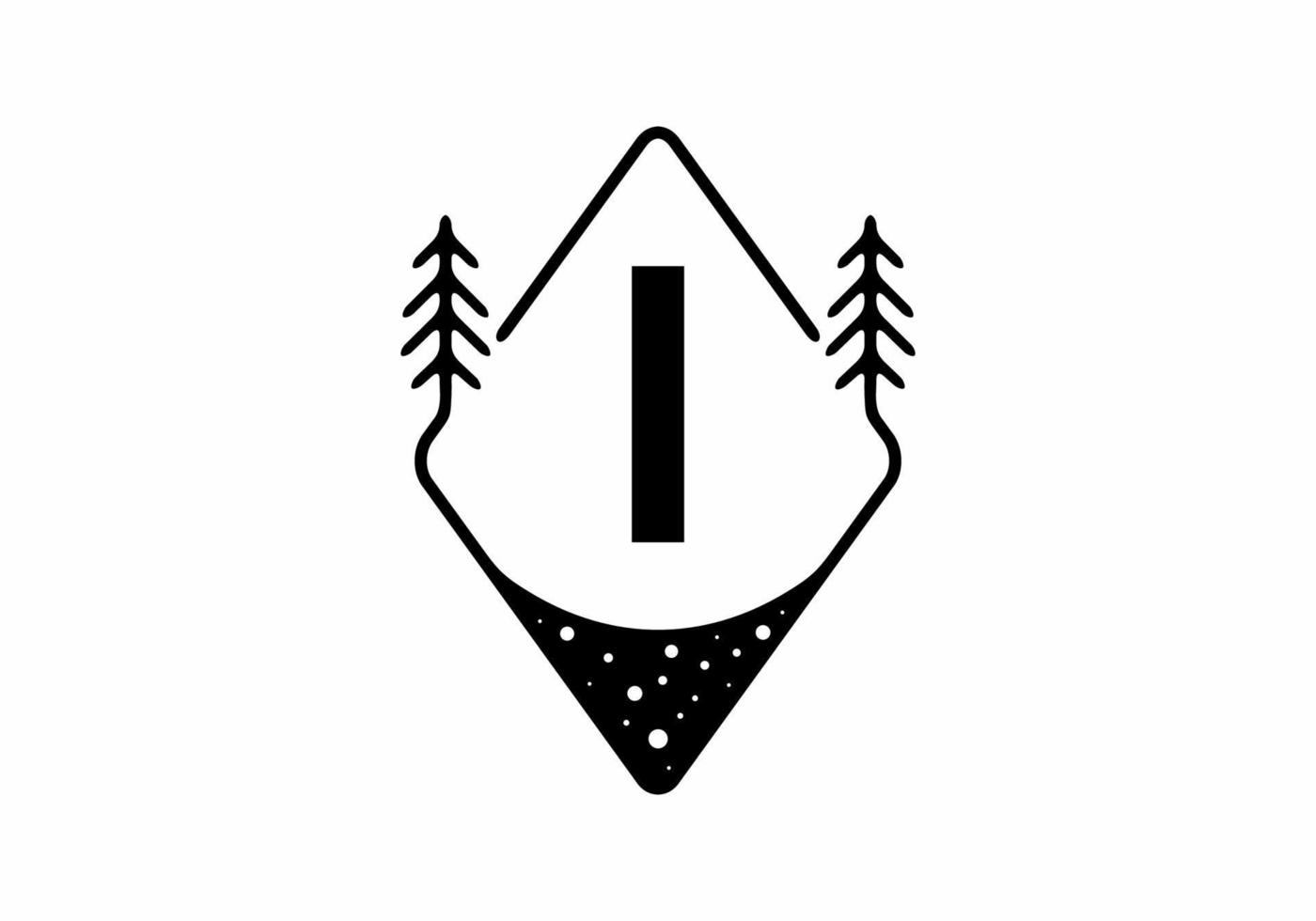 Black line art badge with pine trees and I letter vector