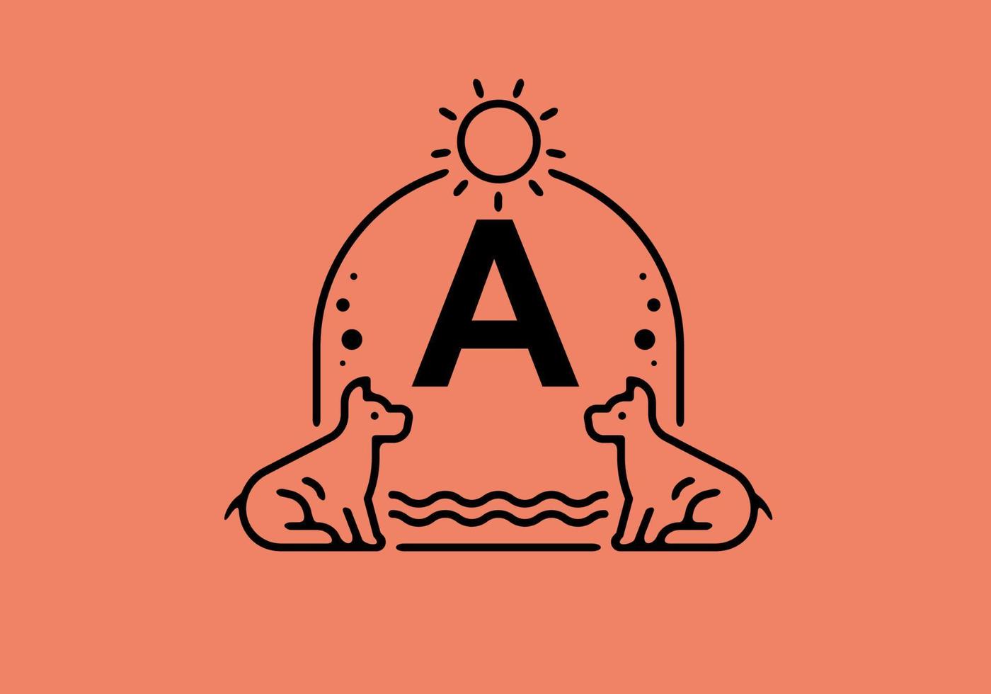 Black line art illustration of A initial letter in dog pet frame vector