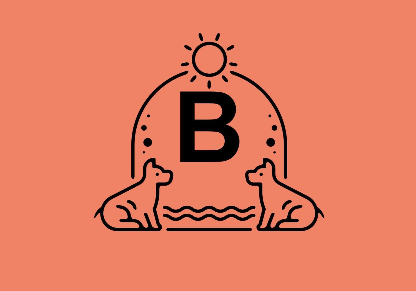 ilustración de arte de línea negra de la letra inicial b en marco de mascota de perro vector