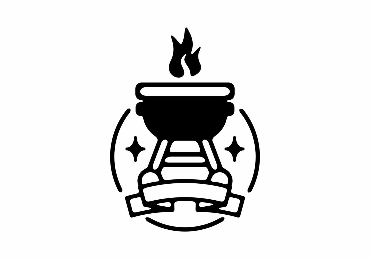 Black line art badge of barbecue stove illustration vector