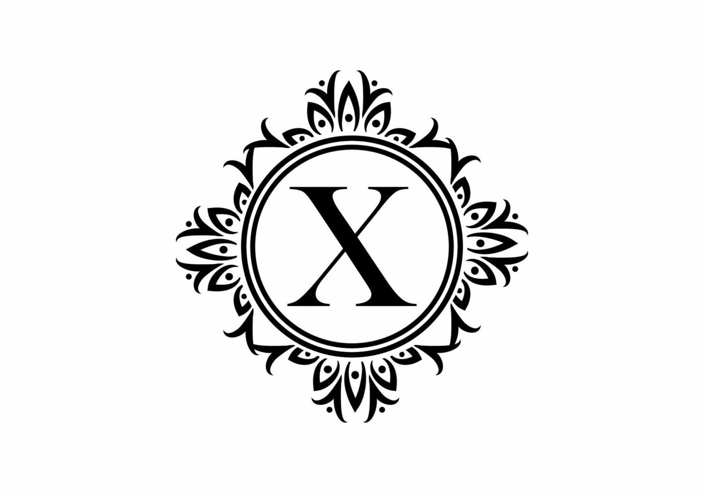 Black initial X letter in classic frame vector