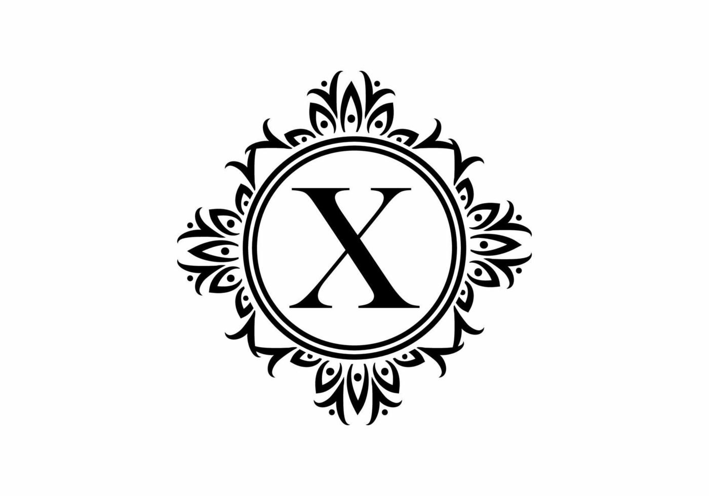 Black initial X letter in classic frame vector