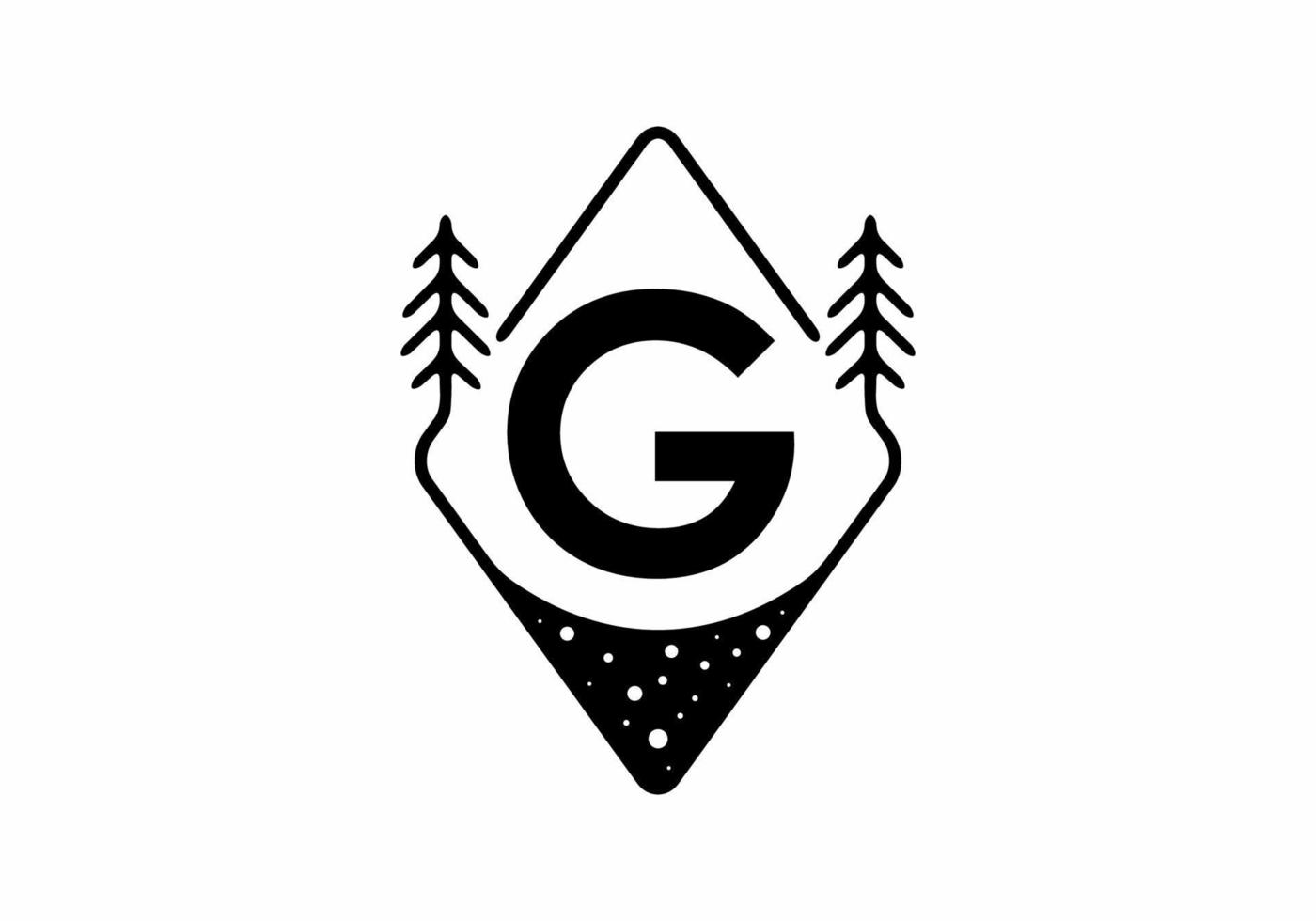 insignia de arte de línea negra con pinos y letra g vector