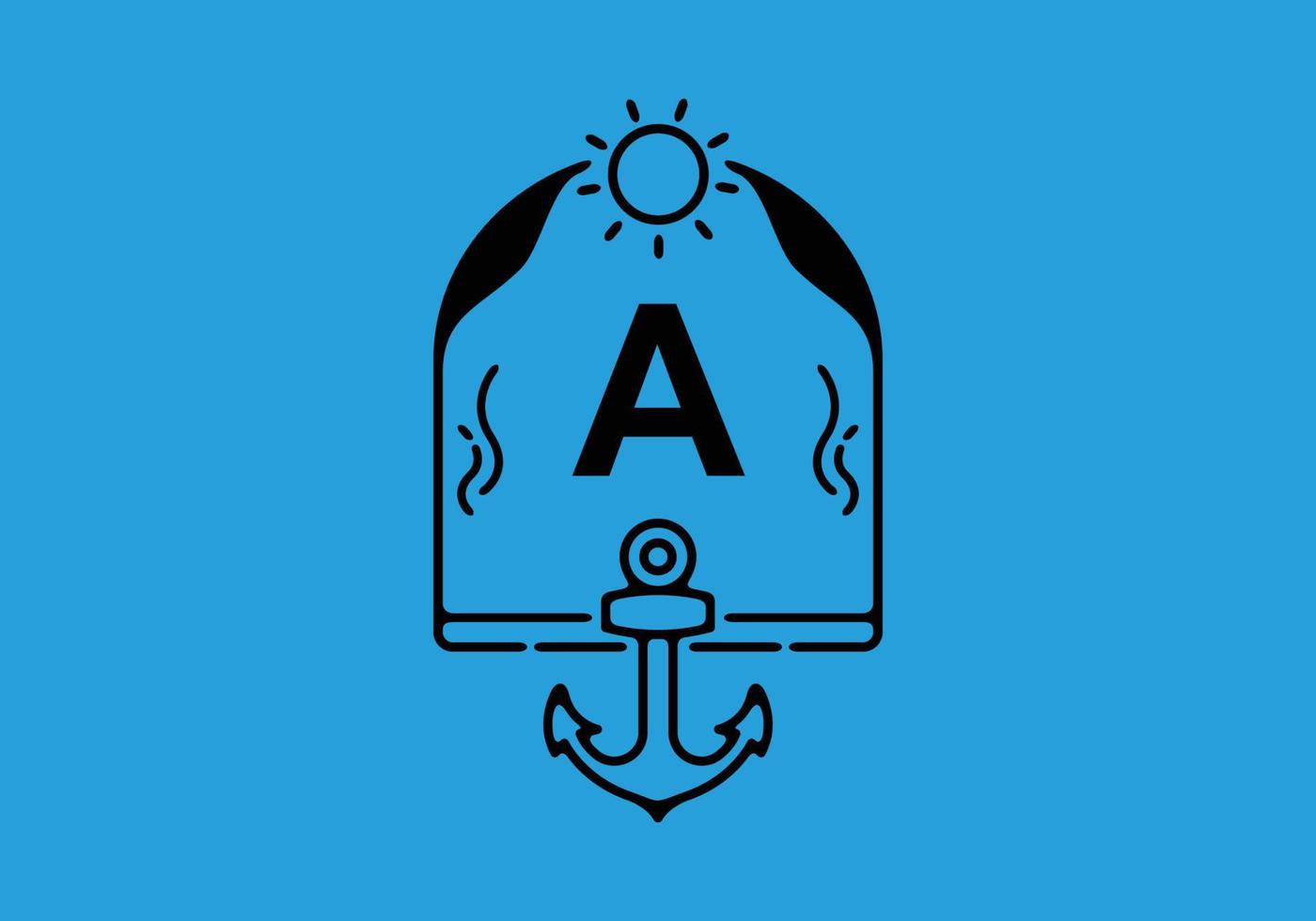 Black line art illustration of A initial letter in anchor frame vector