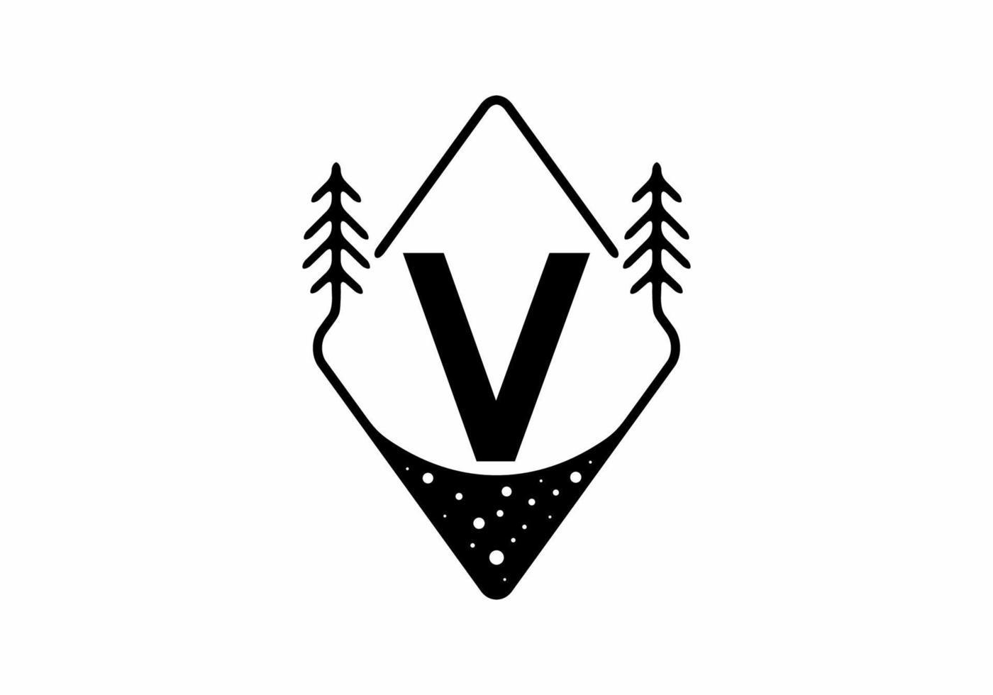 Black line art badge with pine trees and V letter vector