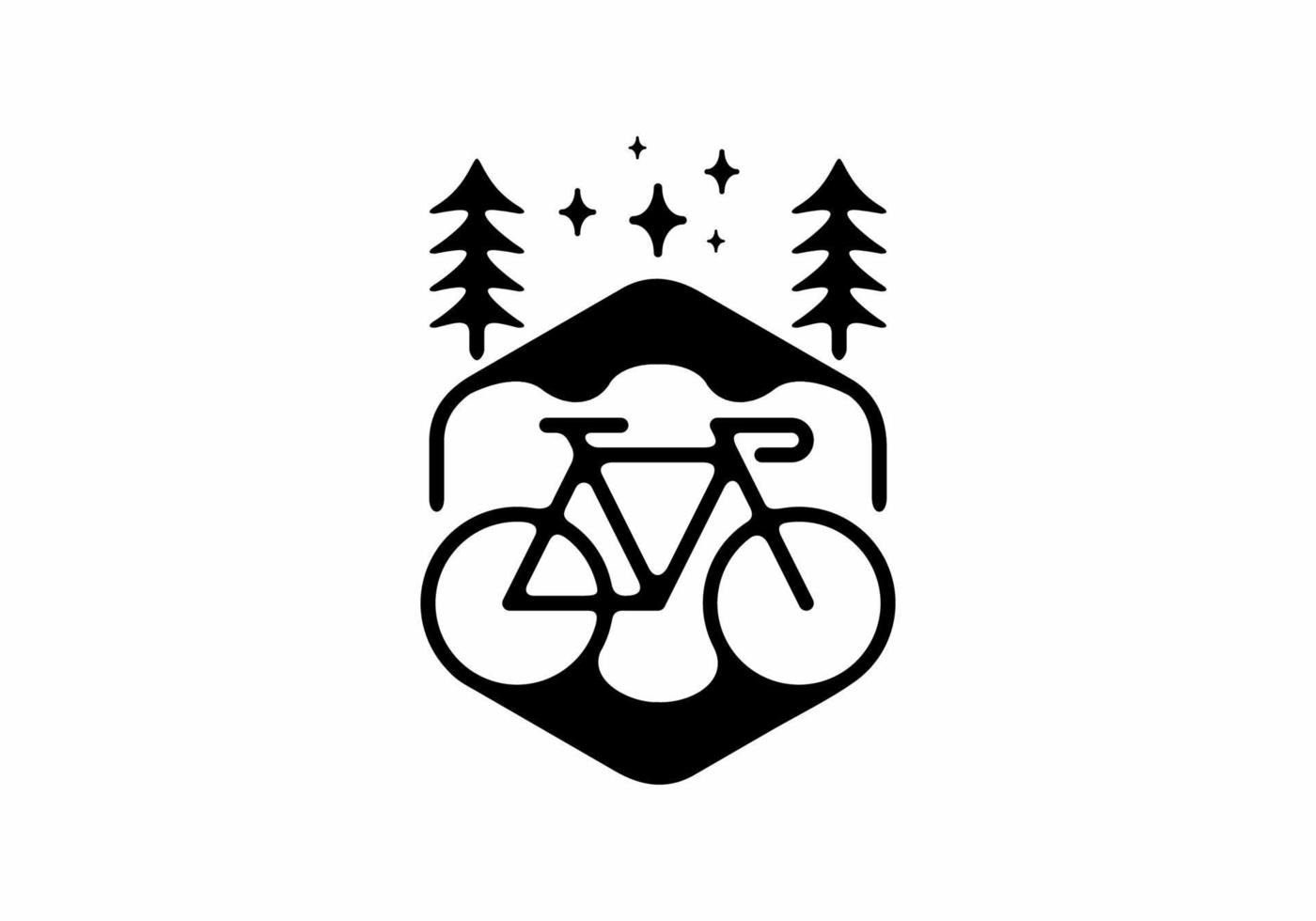 Black line art illustration of bicycle in hexagon shape vector