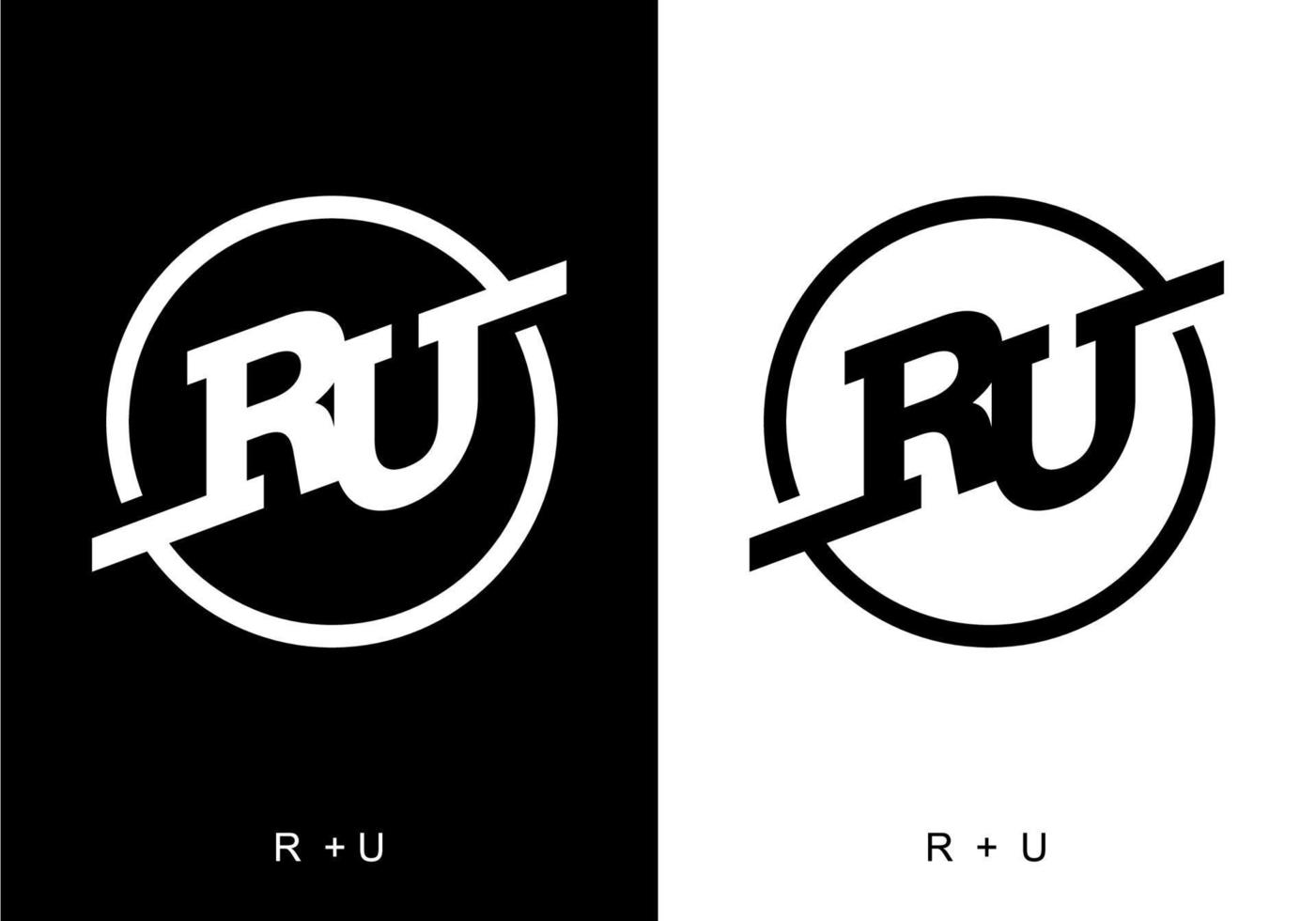 Black and white color of RU initial letter vector