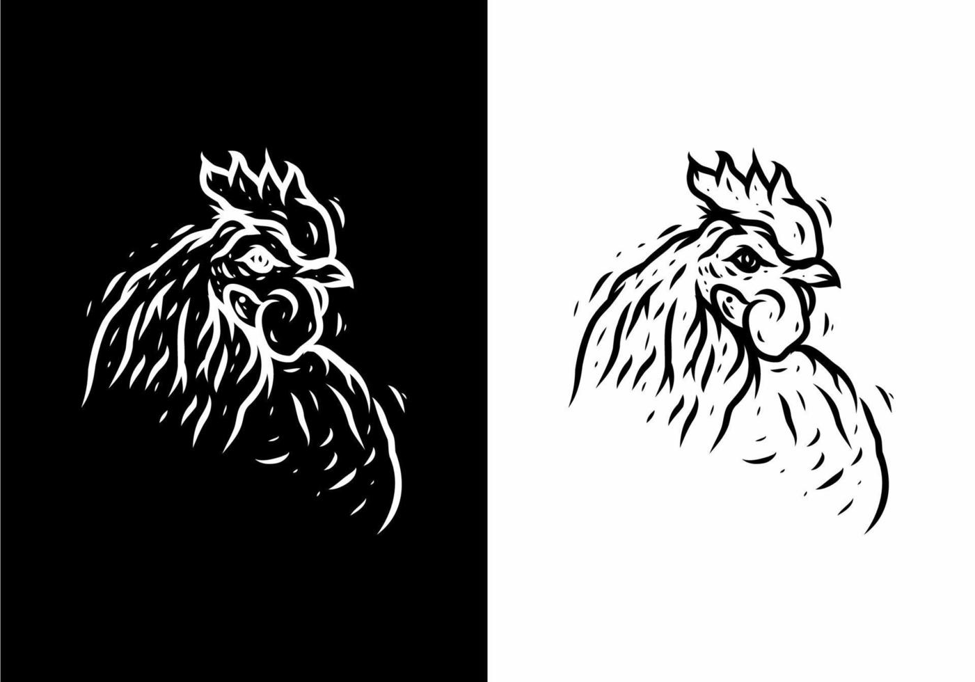 Black and white illustration drawing of rooster vector