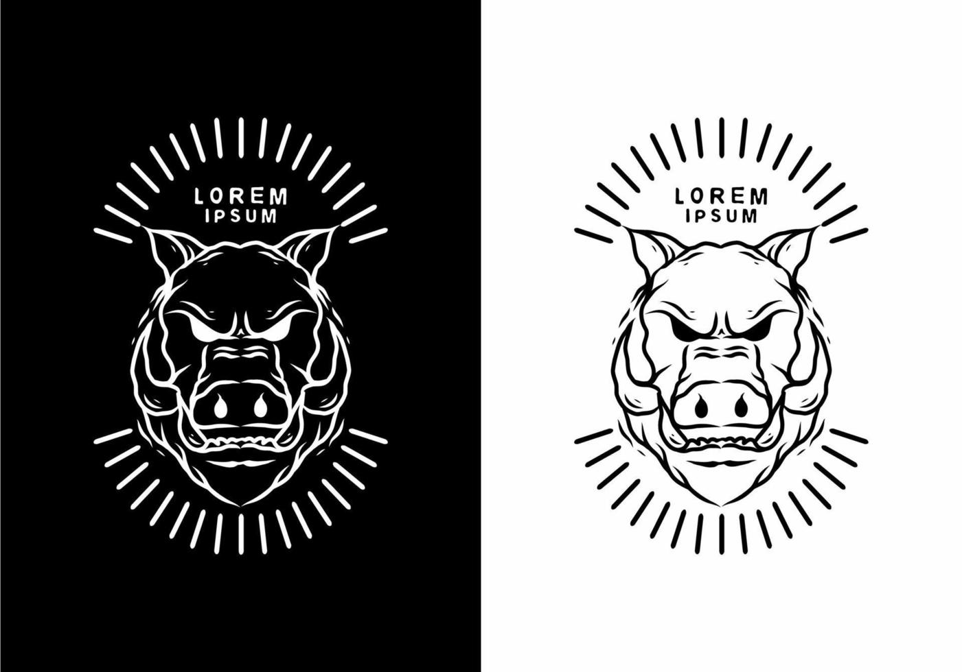 Black and white of boar head badge vector