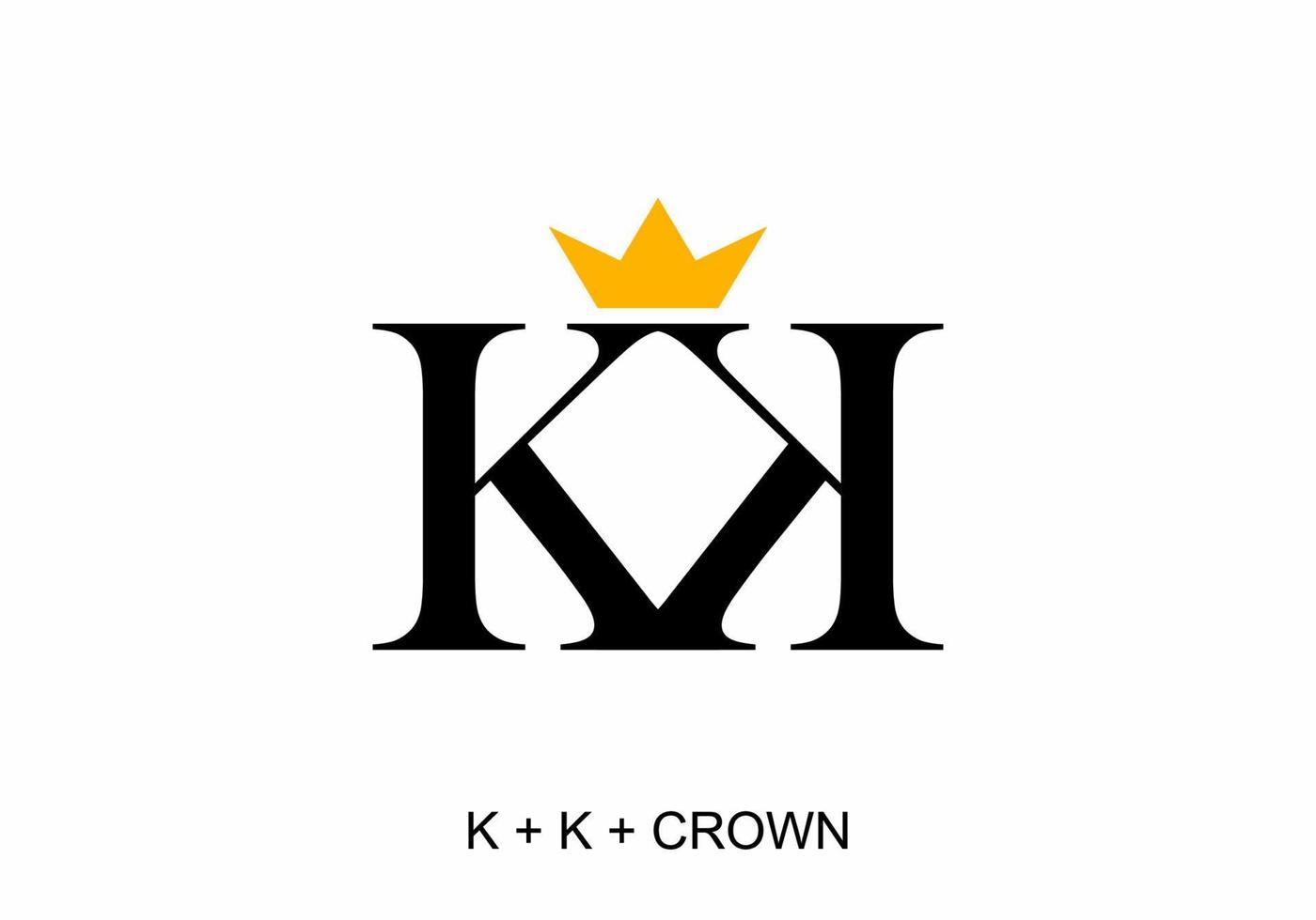 Black color of KK initial letter with gold crown vector