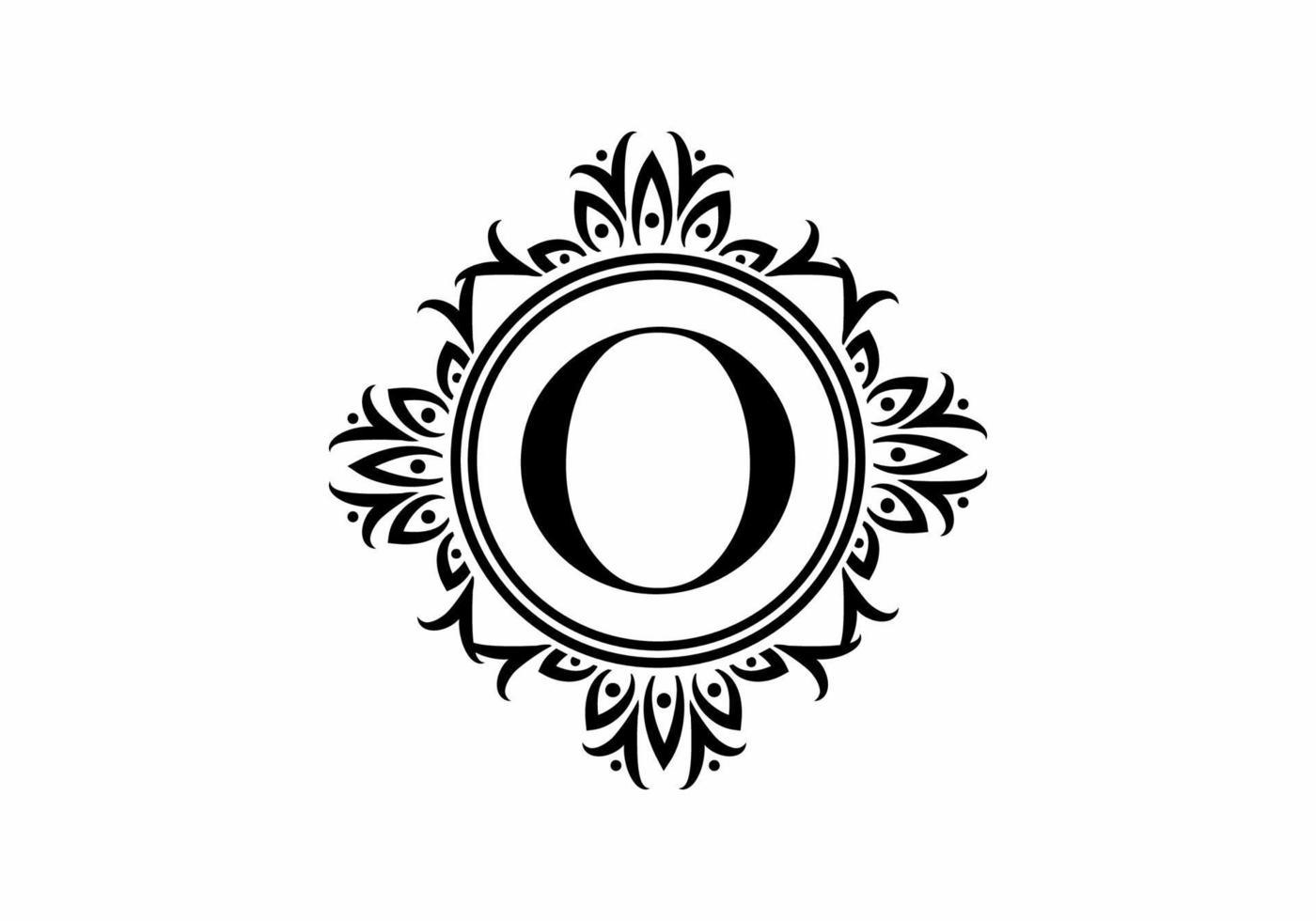 Black initial O letter in classic frame vector