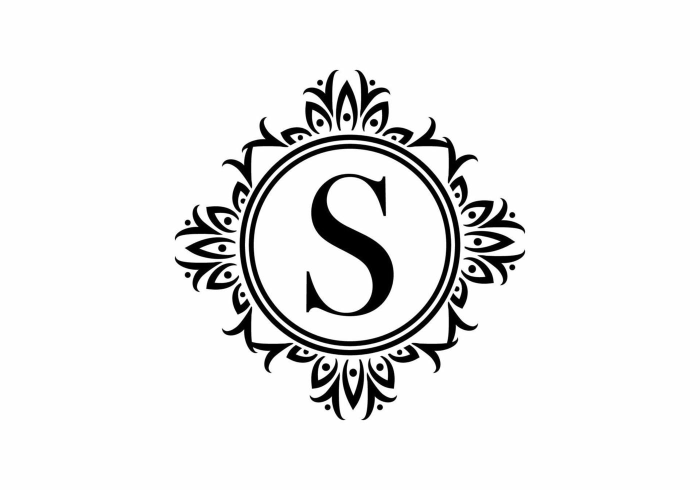 Black initial S letter in classic frame vector