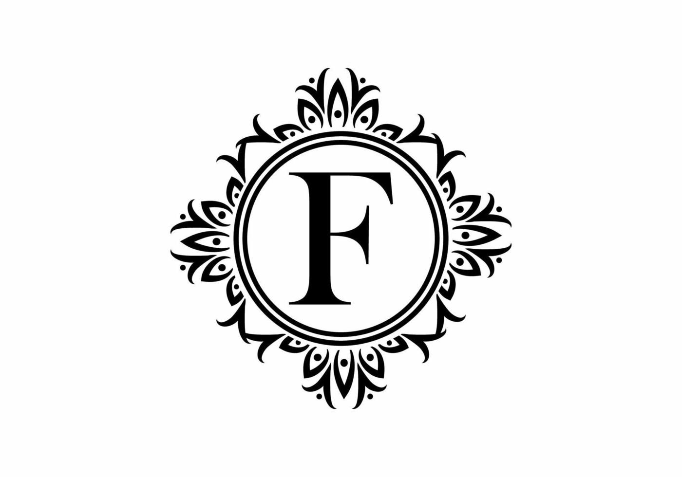 Black initial F letter in classic frame vector