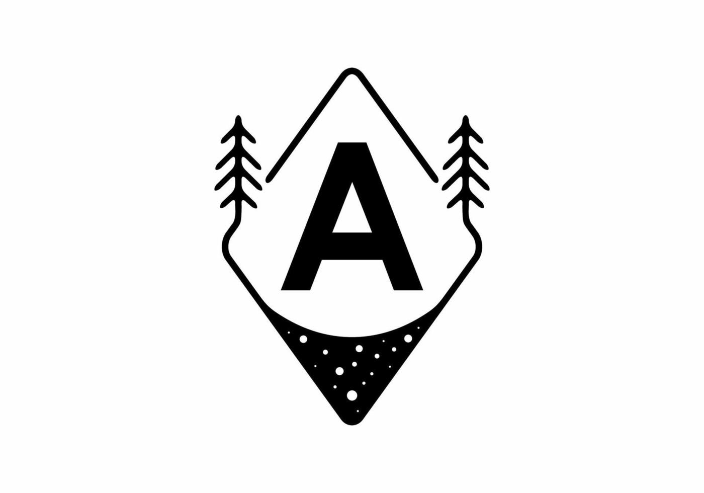 Black line art badge with pine trees and A letter vector