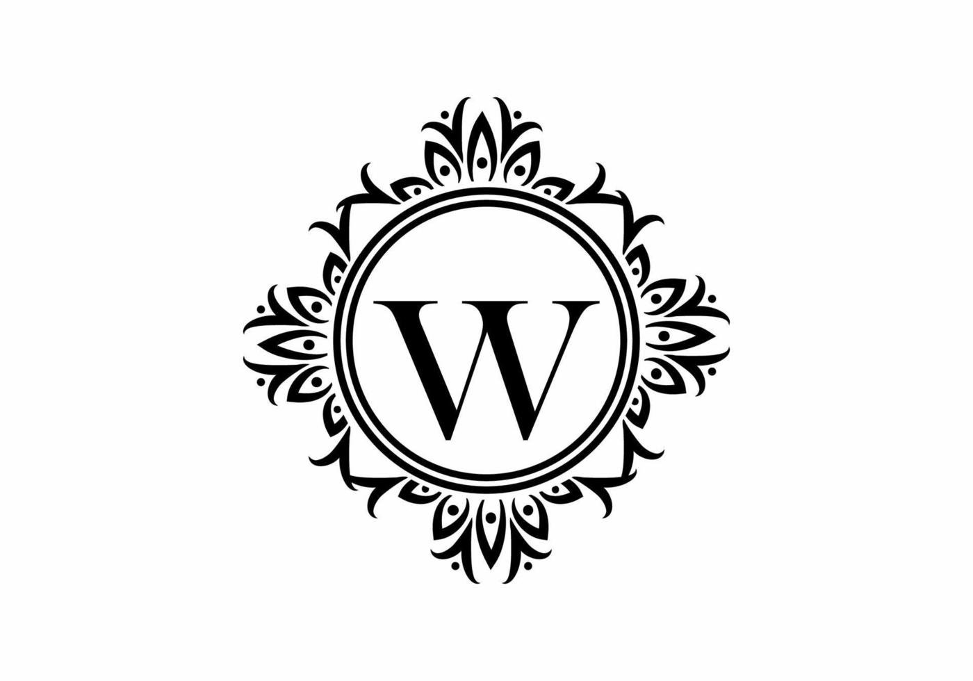 Black initial W letter in classic frame vector