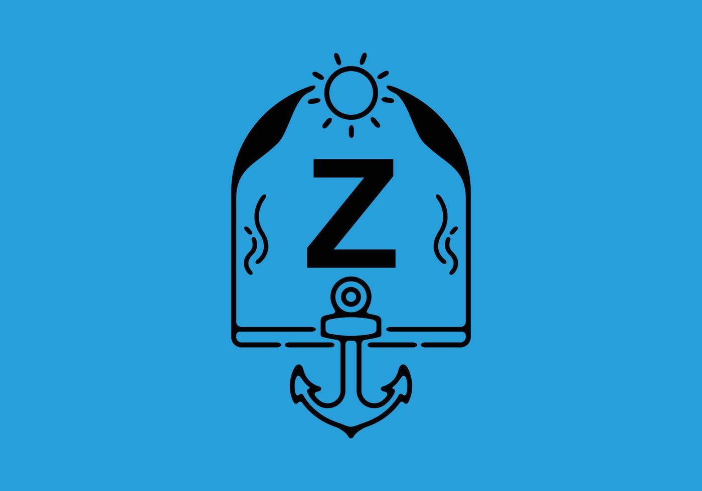 Black line art illustration of Z initial letter in anchor frame vector
