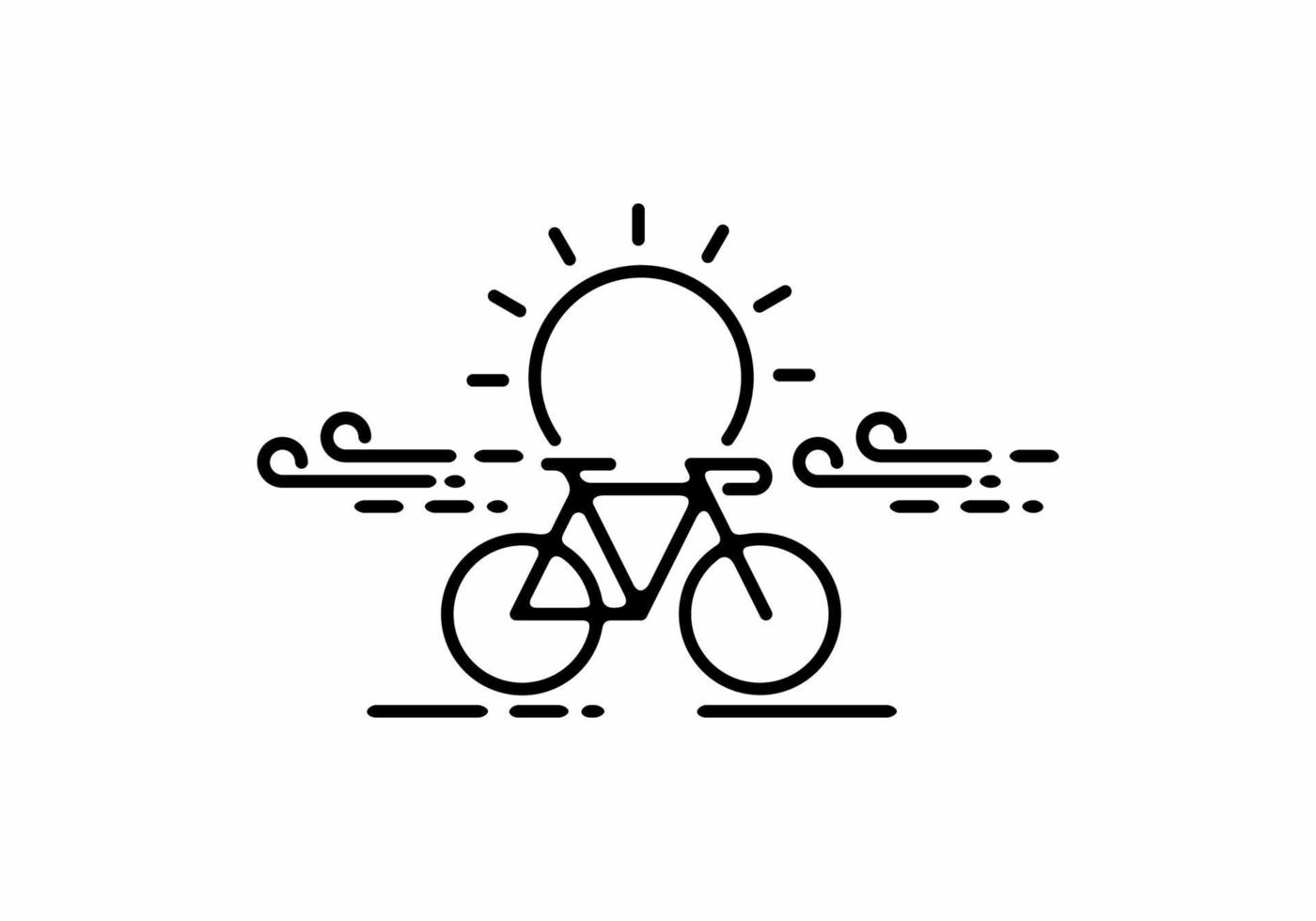 Black line art illustration of bicycle with big sun shape vector