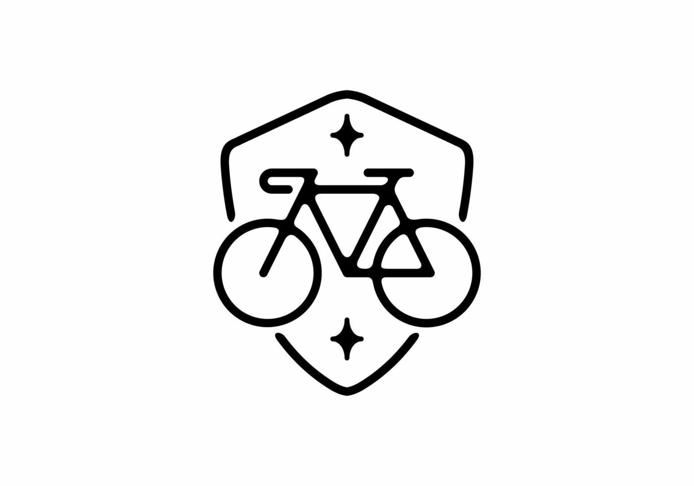 Black line art illustration of bicycle in shield shape vector