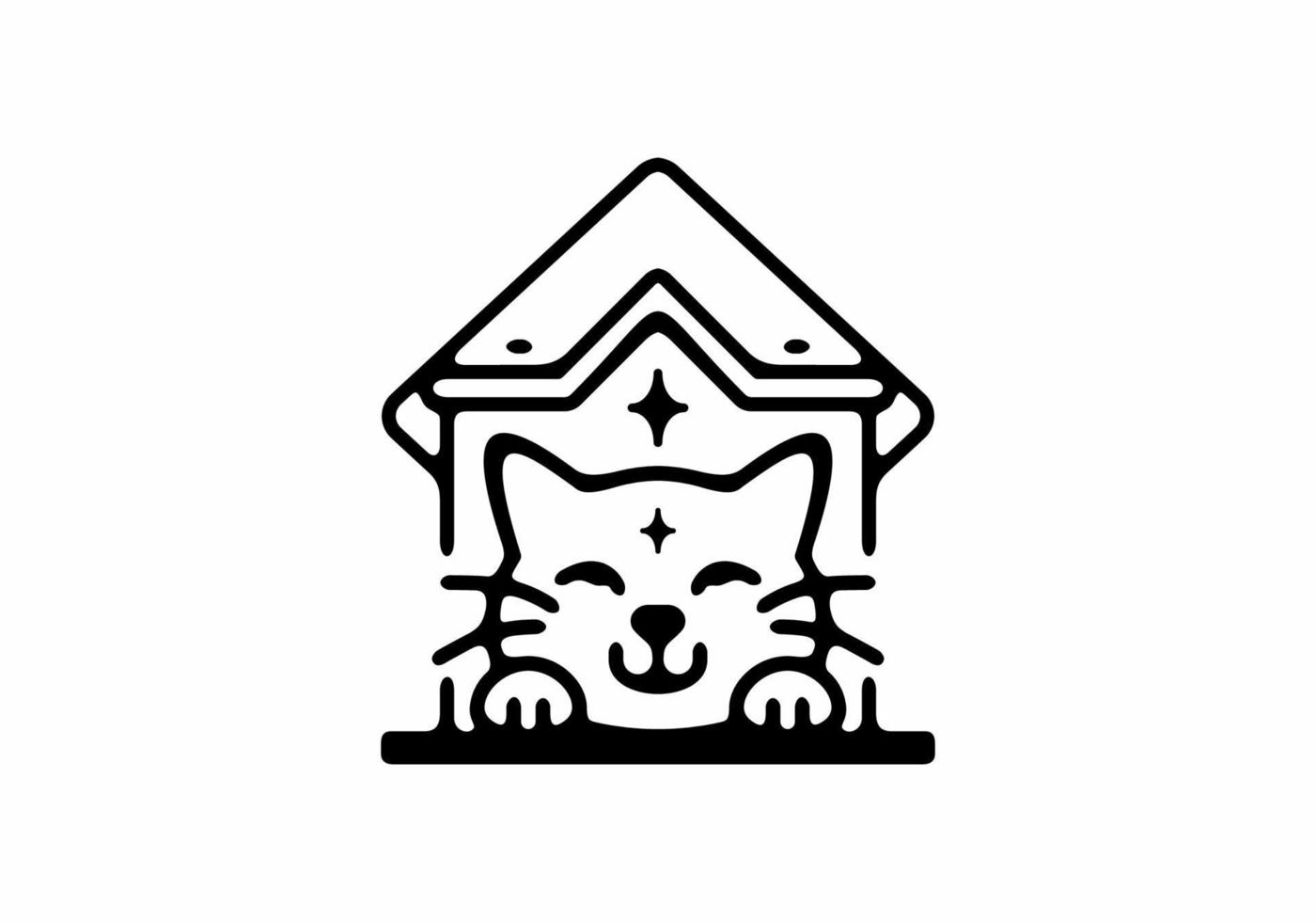 Black line art illustration house of cat vector