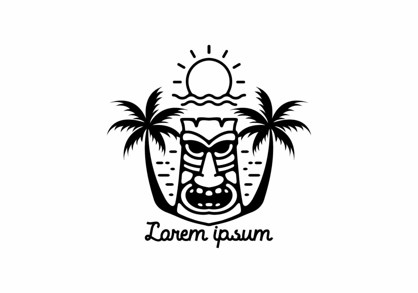 Black line art illustration of aloha land sign and coconut trees vector