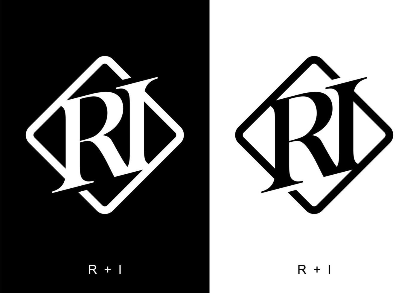 Black and white color of RI initial letter vector