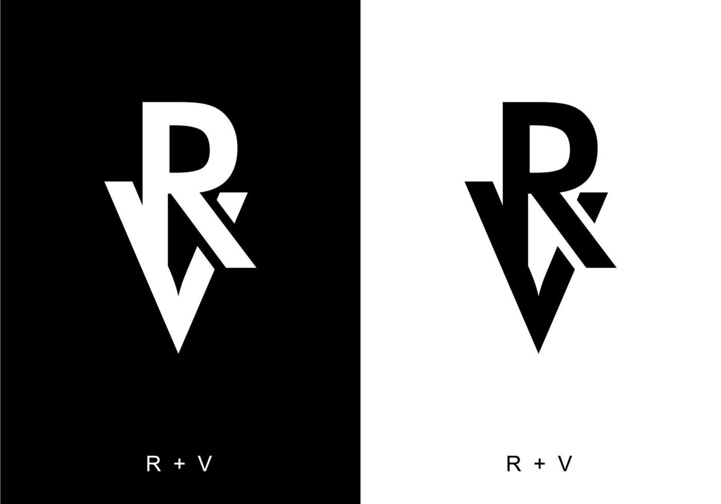 Black and white color of RV initial letter vector