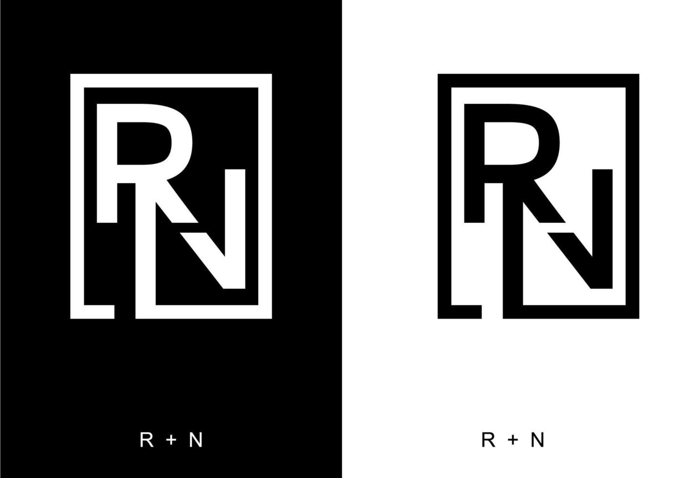 color blanco y negro de la letra inicial rn vector