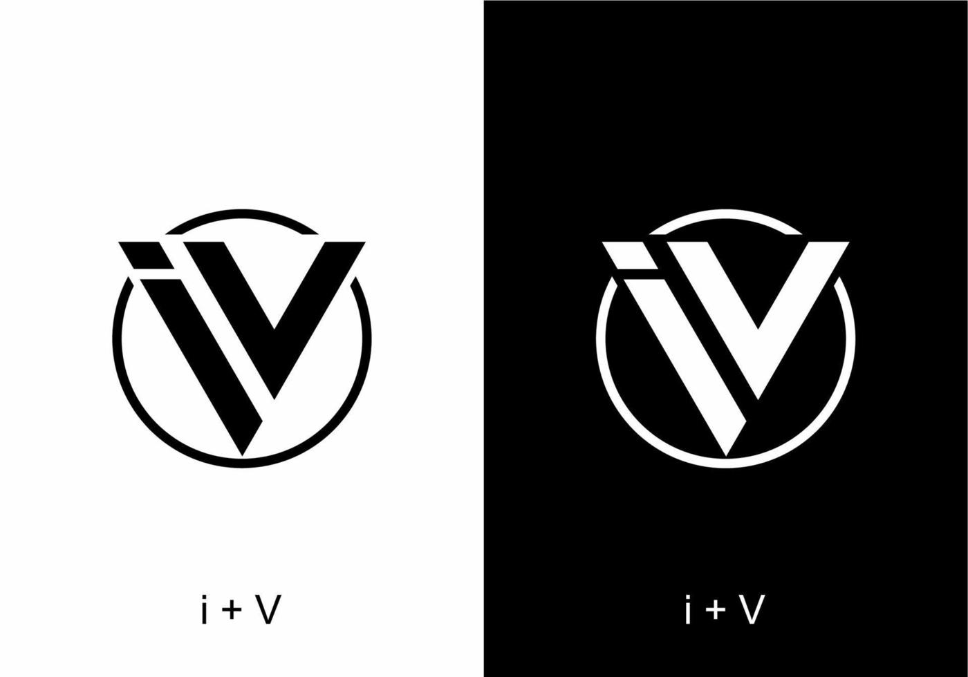 Black and white iV initial letter text vector