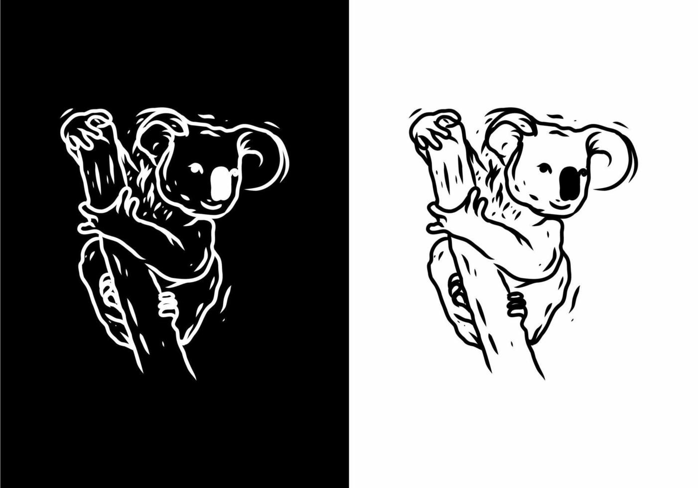 dibujo de ilustración en blanco y negro de koala vector