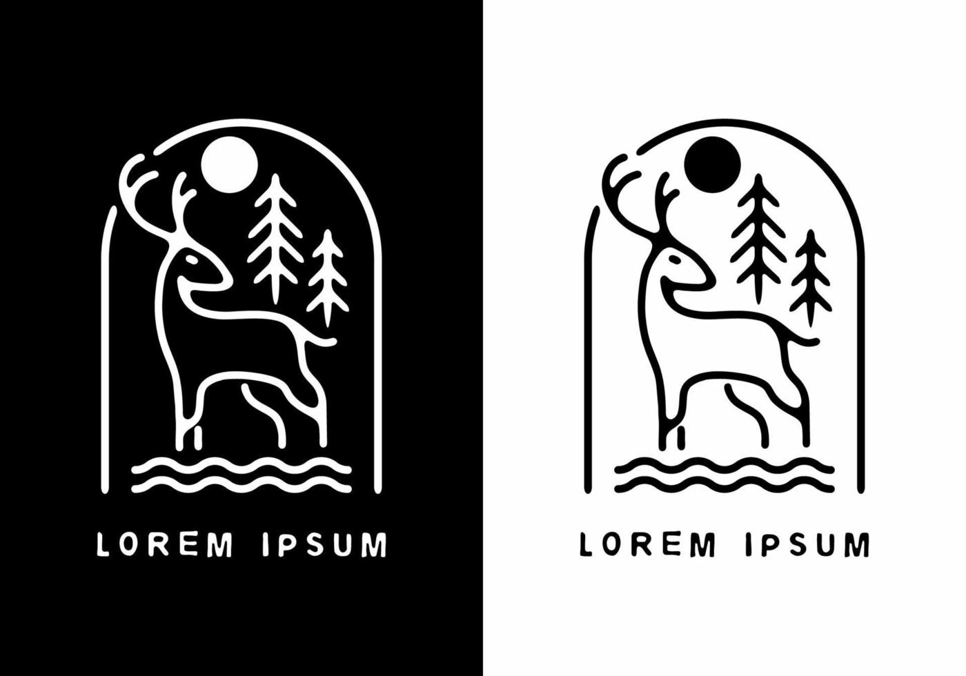 Black and white of deer in half oval shape badge vector